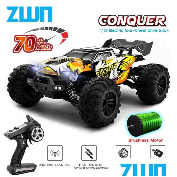 Carro elétrico / RC Zwn 1 16 70 km / h ou 50 km / h 4Wd Rc com controle remoto LED caminhão monstro de alta velocidade para crianças vs Wltoys 144001 brinquedo Dhmbr