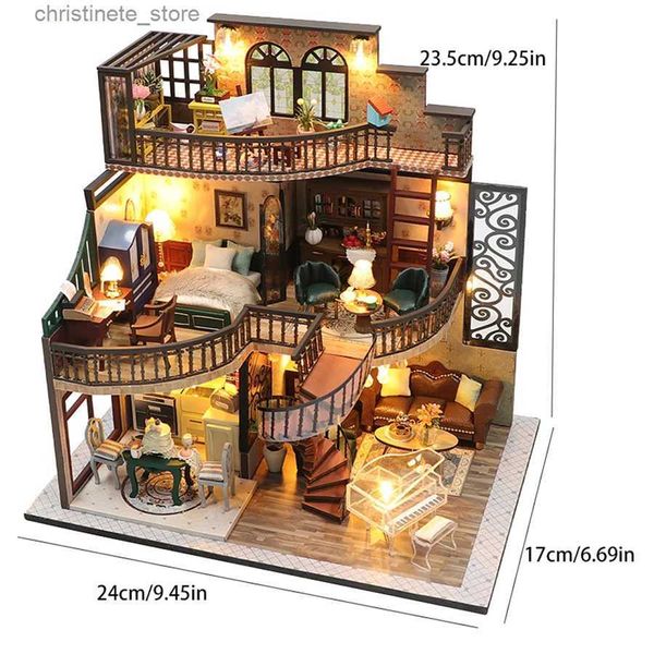 Arquitetura/casa diy boneca mini casa de boneca kit villa conjunto de construção presente aniversário brinquedo casa criativo quarto decoração com móveis