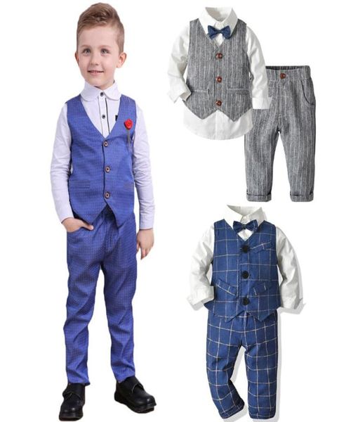 Set di abbigliamento Primavera Autunno Neonato Completo da uomo Camicia bianca con papillon Gilet a righe Pantaloni 3 pezzi Set di vestiti formali per bambini5435567