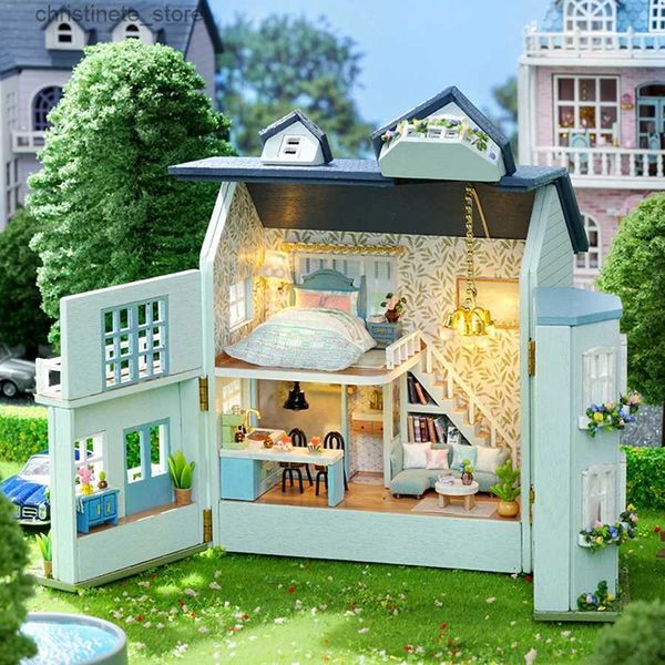 Mimarlık/DIY House Mini Montaj Modeli Villa Mimarlık Kiti El Yapımı 3D Bulmaca Diy Bebek Evi Oyuncak Ev Yaratıcı Oda Yatak Odası Dekorasyonu Mobilya