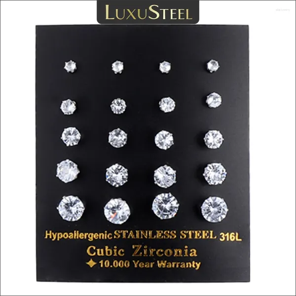 Серьги-гвоздики LUXUSTEEL 10 пар/компл. 3-10 мм Белый Прозрачный Кристалл Для Женщин Мужчин Нержавеющая Сталь Циркон CZ Пирсинг Ушей Оптовая Продажа