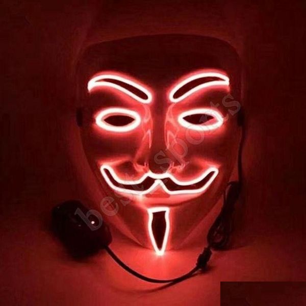 Party Masken Großhandel 10 Farbe V für Vendetta LED Glow Maske Mascara Luminosa Halloween Maskerade Tanz dekoriert Drop Lieferung nach Hause Dhog7