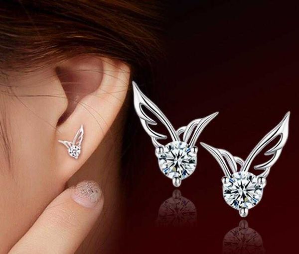 Новые женские серебряные ювелирные изделия с крыльями ангела, серьги-гвоздики с кристаллами, блестящие украшения из циркона с цирконием Brincos femme G533 240306