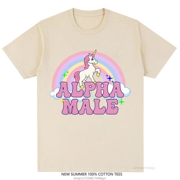 T-shirt Alpha Male Unicorn Tee Arcobaleno Graphic Tees Divertenti magliette Moda donna Hip Hop Uomo Top 100% cotone Abbigliamento estetico unisex