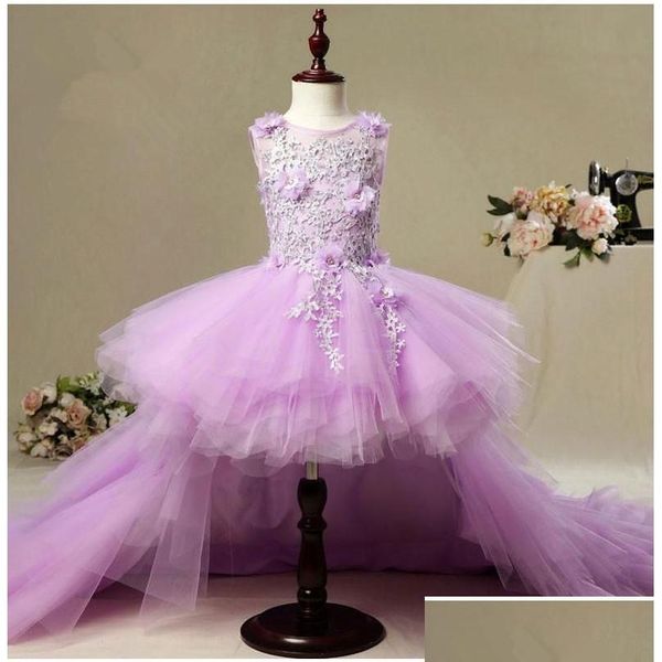 Abiti da ragazza Abiti da ragazza Violet Tle Baby Girl For Party Principessa Battesimo Trailing Born Compleanno Abito Appliques Battesimo infantile Dhlwb