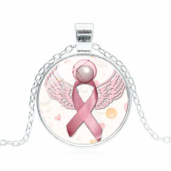 Pingente colares nova chegada rosa fita vidro gemstone pingente colares de conscientização do câncer de mama colar para mulheres homens moda judeu dhncl