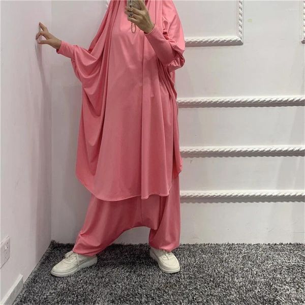 Ethnische Kleidung Zweiteilige Robenhose mit Niqab-Saiten Hochwertige Nida Plus Size Gebetsabaya Großhandel muslimische Frauen islamisch