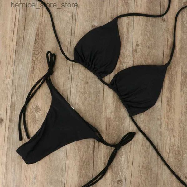 Costumi da bagno donna Estate sexy bikini solido set da donna cravatta G-String perizoma costume da bagno fasciatura Brasile Biquini Q240306