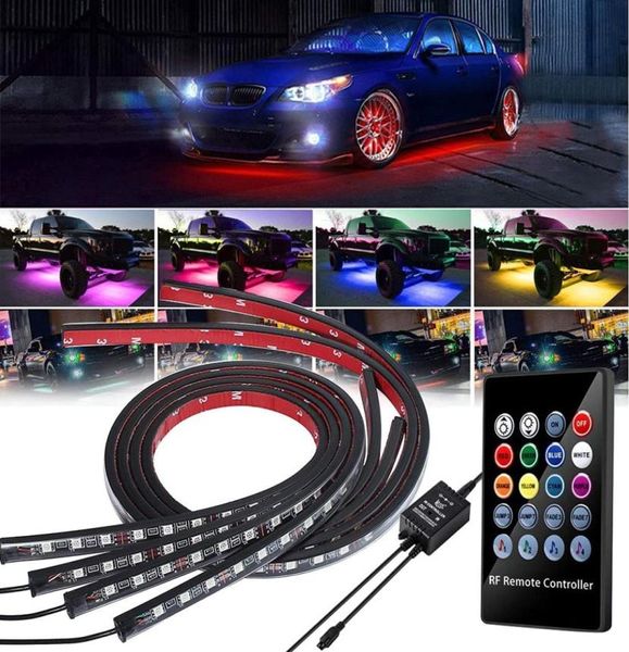 4 PCS 12 V IP65 Atmosfera Luz App Controle Fluindo Cor RGB LED Strip Sob Carro 90 120 150 Tubo Underglow Underbody System Neon L5864959