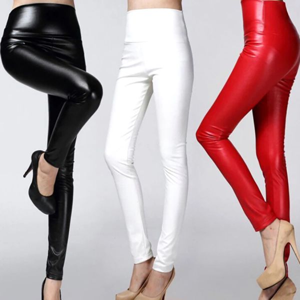 Capris Frauen Sexy Kunstleder Leggings Hohe Taille PU Fleece Weibliche Plus Größe Hosen Winter Hosen Damen Leggins Mehrfarbige Mode