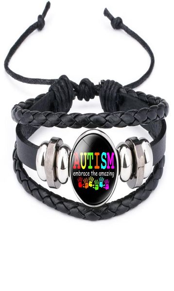 Novas crianças autismo consciência pulseiras para crianças autismo menino menina charme envoltório de couro pulseira moda inspirador jóias 4302707
