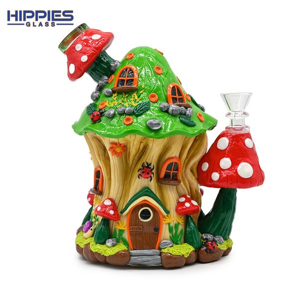 1pc, 7,4 pollici, bong in vetro con simpatica casa di funghi, tubo dell'acqua in vetro borosilicato, narghilè in vetro, argilla polimerica simpatico cartone animato lumaca coccinella con sette stelle in vetro oggetto da fumo