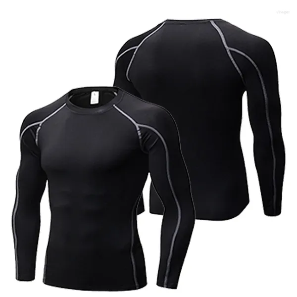 Magliette da uomo Abbigliamento sportivo Felpa fitness Compressione Manica lunga elasticizzata Girocollo Rashguard Top ad asciugatura rapida all'ingrosso