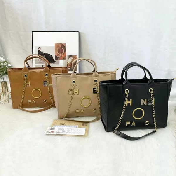 Marca de moda sacola designer bolsa corrente pérola bolsa de lona feminina nova sacola de praia grande capacidade saco de compras corrente de luxo bolsa de ombro único