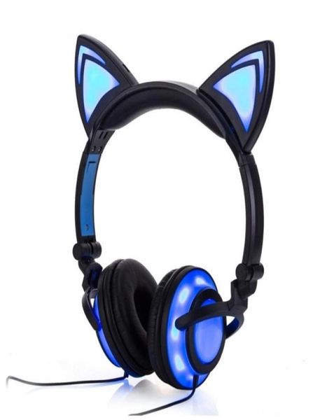 Gato orelha fones de ouvido led fone de ouvido gato piscando brilhante fone de ouvido jogos para adultos e crianças varejo 27004841555794