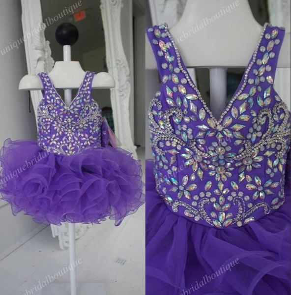 Abiti da spettacolo per bambina cupcake 2021 con scollo a V e zip sul retro Immagini reali Abiti da spettacolo di organza sfarzo con volant viola per 5207290