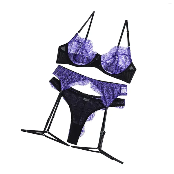 Set di reggiseni Lingerie di pizzo con giunture in rete per le donne Set di reggiseni erotici di lusso in due pezzi di bella biancheria intima erotica estetica