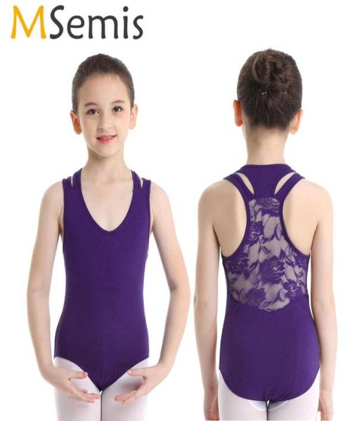 MSemis Ragazze Balletto Body Abbigliamento Abbigliamento da ballo Ballerina Bambini Senza maniche in pizzo Racer Indietro Ginnastica ritmica Body Body8418555