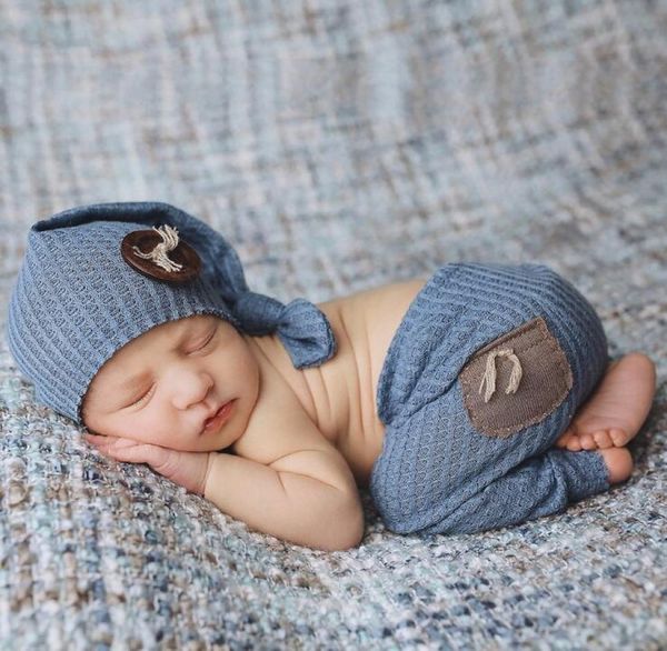 Pagliaccetti appena nati Pografia Puntelli Baby Boy Abiti lavorati a maglia Cappello all'uncinetto Pantaloni Set4600035