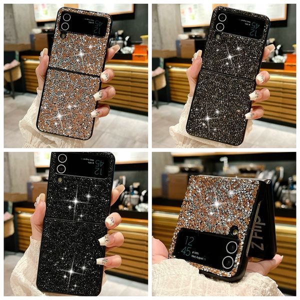 Zflip5 bling rhinestone kılıfları Samsung Galaxy Zfold5 z kat 5 4 flip 3 flip4 bayan kadınlar sert pc plastik şok geçirmez katlanır lüks shinny elmas cep telefonu kapağı