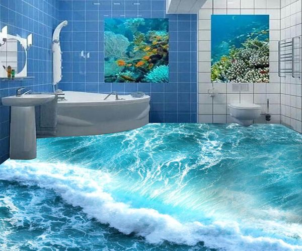 Personalizado piso mural 3d estereoscópico oceano água do mar quarto banheiro papel de parede pvc à prova dwaterproof água autoadesão murais papel de parede 28022257