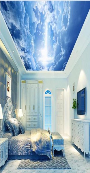 Fantasia céu nuvens teto mural fundo da parede do teto pintura sala de estar quarto papel de parede decoração da sua casa3925352