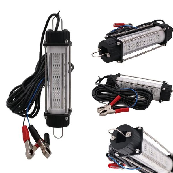 Luz de pesca subaquática de peixe de alta potência 120w 12v 7m fio verde branco lula shad isca submersível localizador de pesca 240227