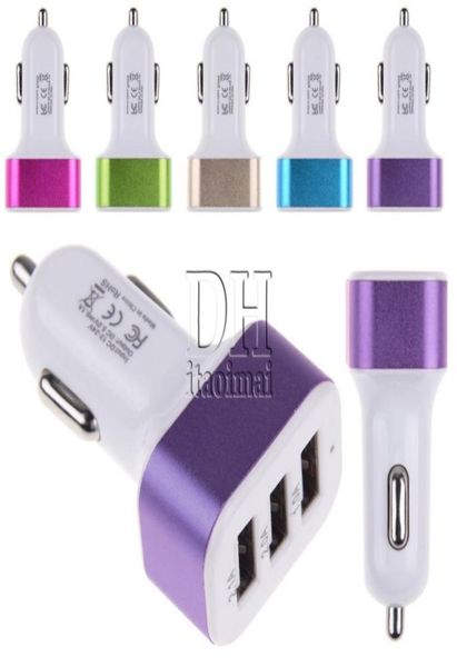 3 Portas USB Carregador de Carro Anel de Metal 5V 51A Adaptador Universal Colorido para iPhone 6 Samsung Note 4 DHL5284496