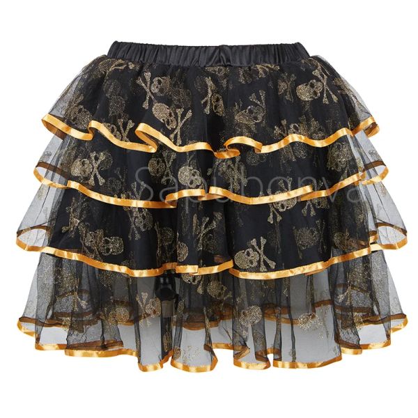 Saia saias para mulheres mini babados em camadas fita guarnição organza punk crânio tutu saia cosplay traje lolita espartilho plus size vermelho