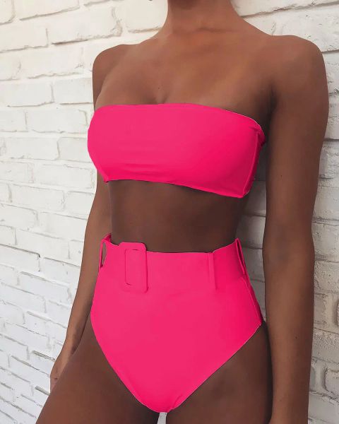 Set 2023 Badeanzug Frauen Neon Grün Liebsten Hohe Taille Bikini Strand Badeanzug Taille Bademode Maillot De Bain Femme XMB10