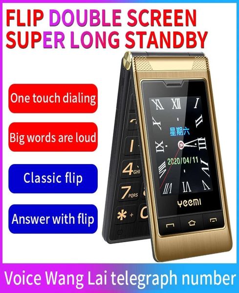 Exibição de tela dupla de luxo flip telefone celular 2g Dual SIM Card GSM Desbloquear Fácil trabalho Speed Speed Dial Big Key grande volume SOS FM5379890