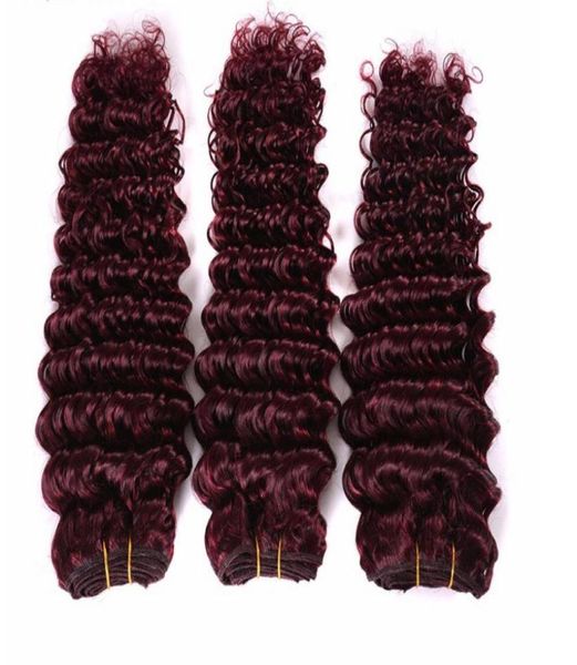 Top Quality fábrica Borgonha Extensões de Cabelo Onda Profunda 100g 3 Pçslot Brasileiro Peruano 99J Cabelo Humano Tece Vinho Tinto Color8524413