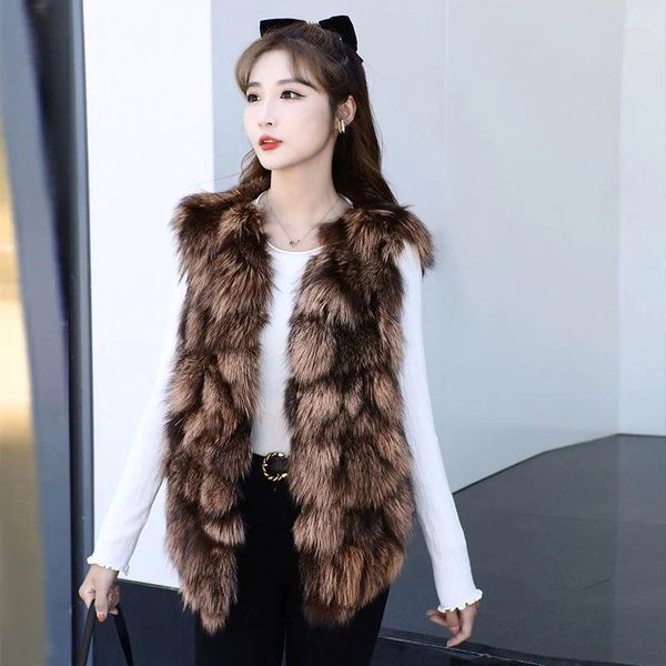 Frauen Pelz 2024 Kurze Stil Faux Haar Weste Herbst Und Winter Weiblichen Koreanischen Temperament Mantel Warme Strickjacke