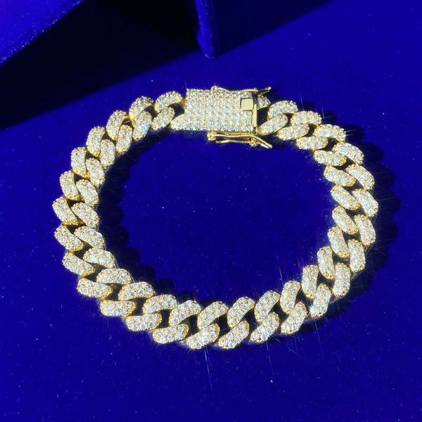 Bracciale a catena a maglia cubana con diamanti CZ Miami placcato oro 18k da uomo in argento 925 personalizzato all'ingrosso Hip Hop Ice Out