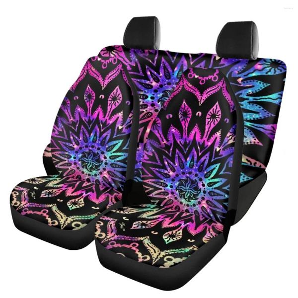 Assento de carro cobre colorido mandala design padrão conjunto de 4 antiderrapante auto frente e traseira veículo almofada fácil instalar