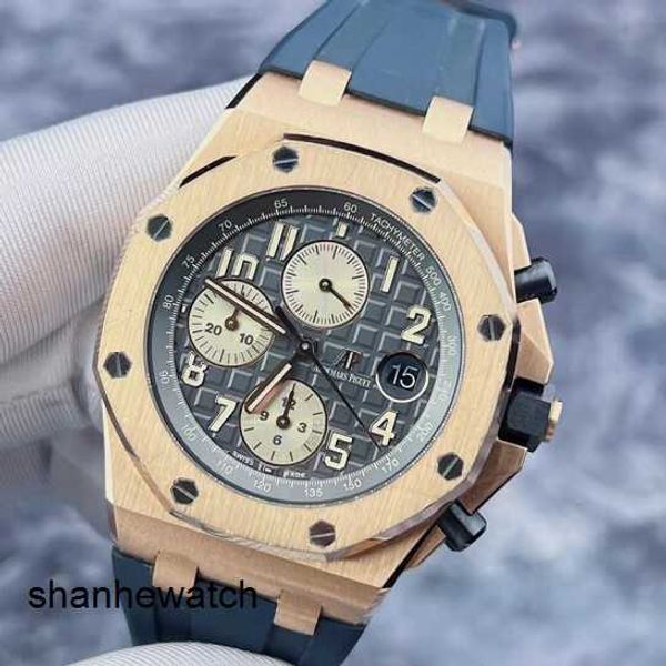 Ikonische Armbanduhr, taktische Armbanduhr, AP Royal Oak Offshore Series 26470OR, graue Scheibe, 18 Karat Roségold, Herrenuhr, 42 mm, Kreditkarte