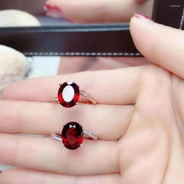 Anéis de Cluster FS Real S925 Sterling Silver Natural 7/9 Pombo Sangue Garnet Anel Moda Charme Jóias Finas para Mulheres Meibapj