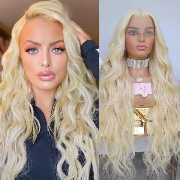 Saç perukları vücut dalgası 613blonde yumuşak uzun saç sentetik peruk doğal saç çizgisi dantel ön peruklar kadınlar için glueless günlük cosplay kullanma 240306