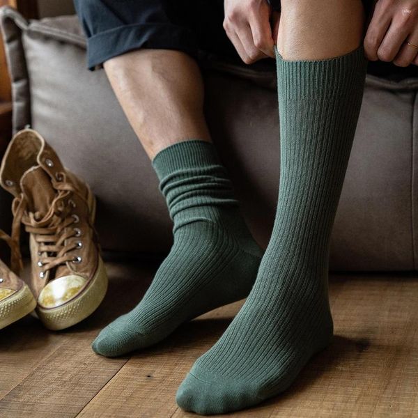 Erkek Çoraplar Chaozhu Japon Kore Sıradan Uzun Gevşek Erkekler Çift İğne Pamuk Örgü İşletme Günlük Temel Düz Renkler Sox için