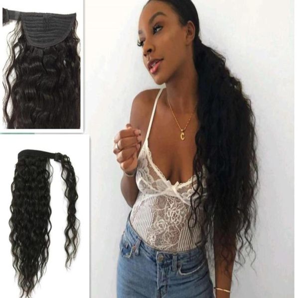 Longo brasileiro encaracolado cordão rabo de cavalo peruca afro puff cabelo humano rabo de cavalo envoltório clipe em extensões de cabelo humano 160g3949098