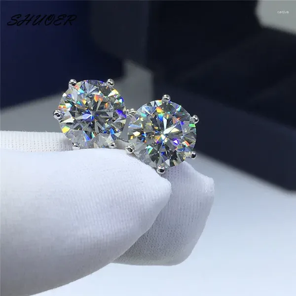 Brincos clássicos 10k ouro branco total 6 ct redondo corte brilhante passe diamante d cor moissanite casamento joias femininas