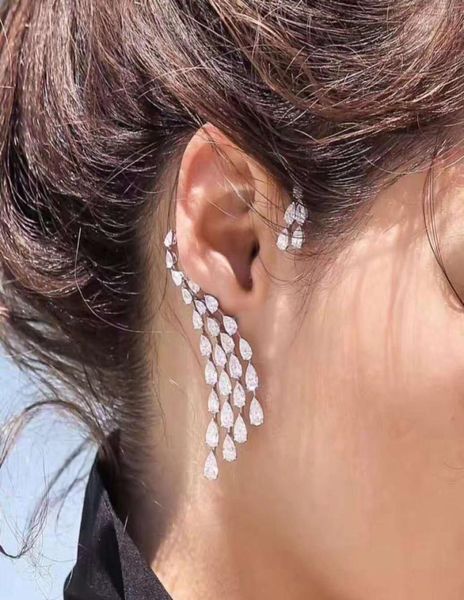 Stud HIBRIDE Luxo Design Clear Cubic Zircon Gota de Água Ear Cuff Mulheres Clip Brincos Única Peça E407 2210142618221