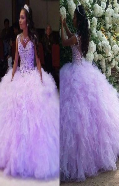 Tatlı 16 elbiseler seksi tatlım boncuk quinceanera elbiseler vestidos de 15 anos açık mor organze ucuz quinceanera elbisesi4558484