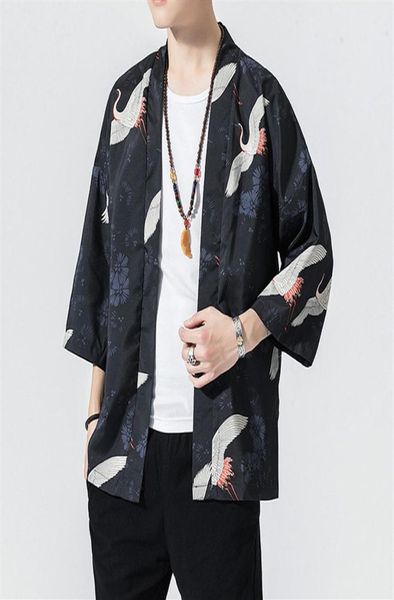 Kran Robe japanischen Stil Kimono Mann lose Sonnenschutz Strickjacke 4XL chinesische Element Han Fu Kimono haori278H4898532