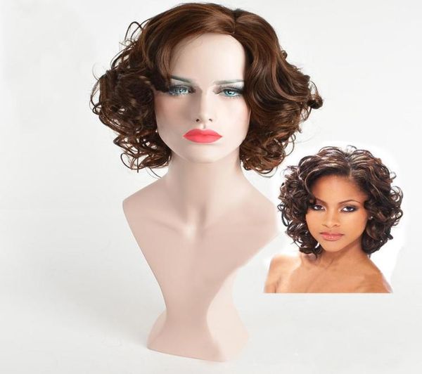 Moda Kısa Kabarık Kıvırcık Fullhead Wave Women039s Saç Koyu Kahverengi WIG8369238