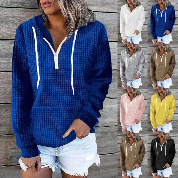 Felpe con cappuccio da donna Felpe con mezza zip Pile corto Maglioni pullover con quarti da donna Abiti autunnali Felpa con cappuccio invernale 2024 con