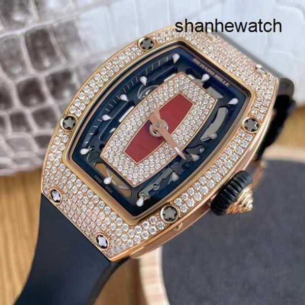 Relógios atemporais Relógio extravagante RM Relógio RM07-01 Series18k Rose Gold Original Diamond Red Lip RM0701 Mecânico Automático Moda Feminina