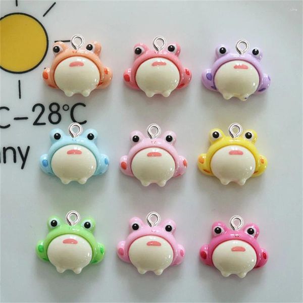 Encantos 10 pçs bonito mini sapo resina dos desenhos animados animal pingente brincos colar acessórios de jóias crianças diy saco telefone chaveiro decoração