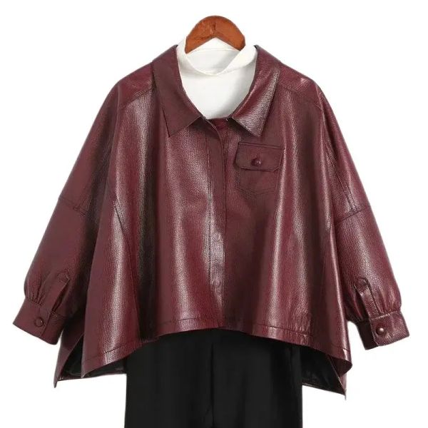 Jacken HighEnd Imitation Echtes Leder Mantel Damen Lokomotive Jacke Kurz Frühling Herbst Koreanischen Stil Cape Casual Leder Oberbekleidung