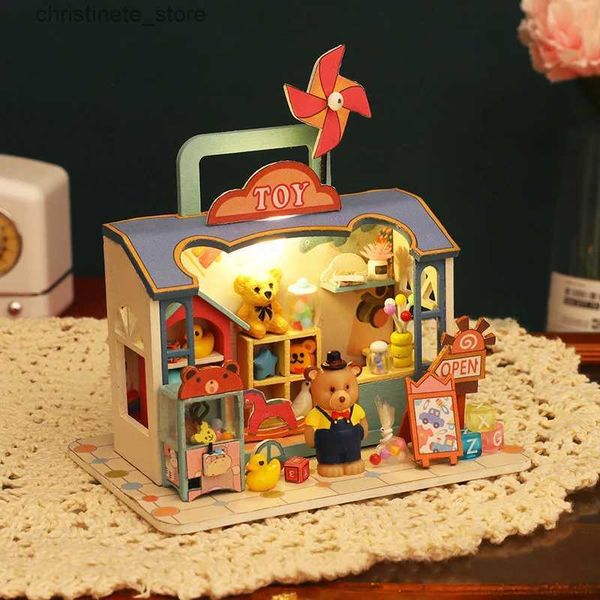 Arquitetura/DIY House Diy Doll Wooden Doll Houses Modern Rabbit Flower Store Casa Kits de construção em miniatura com móveis LED Dollhouse para adultos presentes